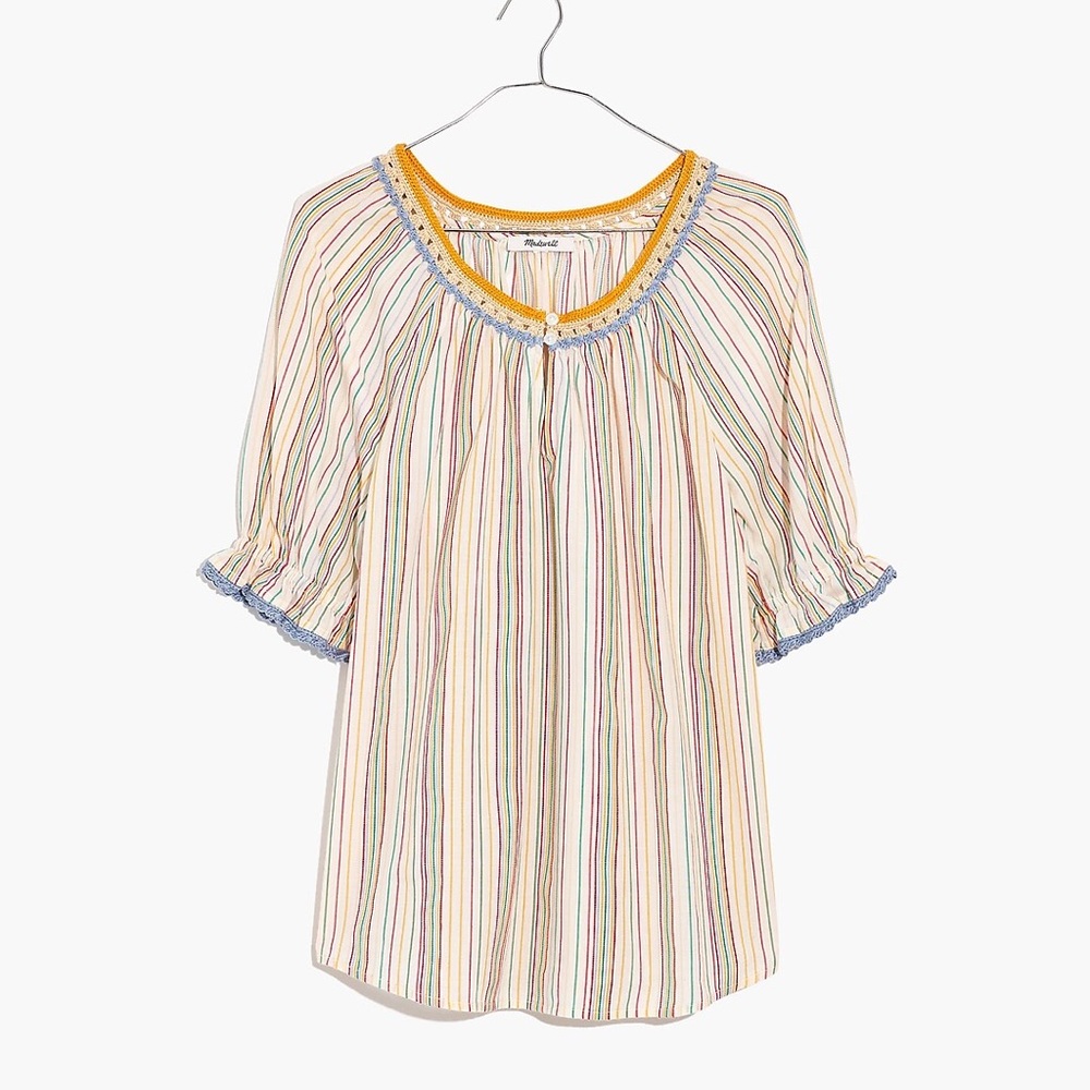 Madewell Crochet Peasant Top in Textural Rainbow Stripe